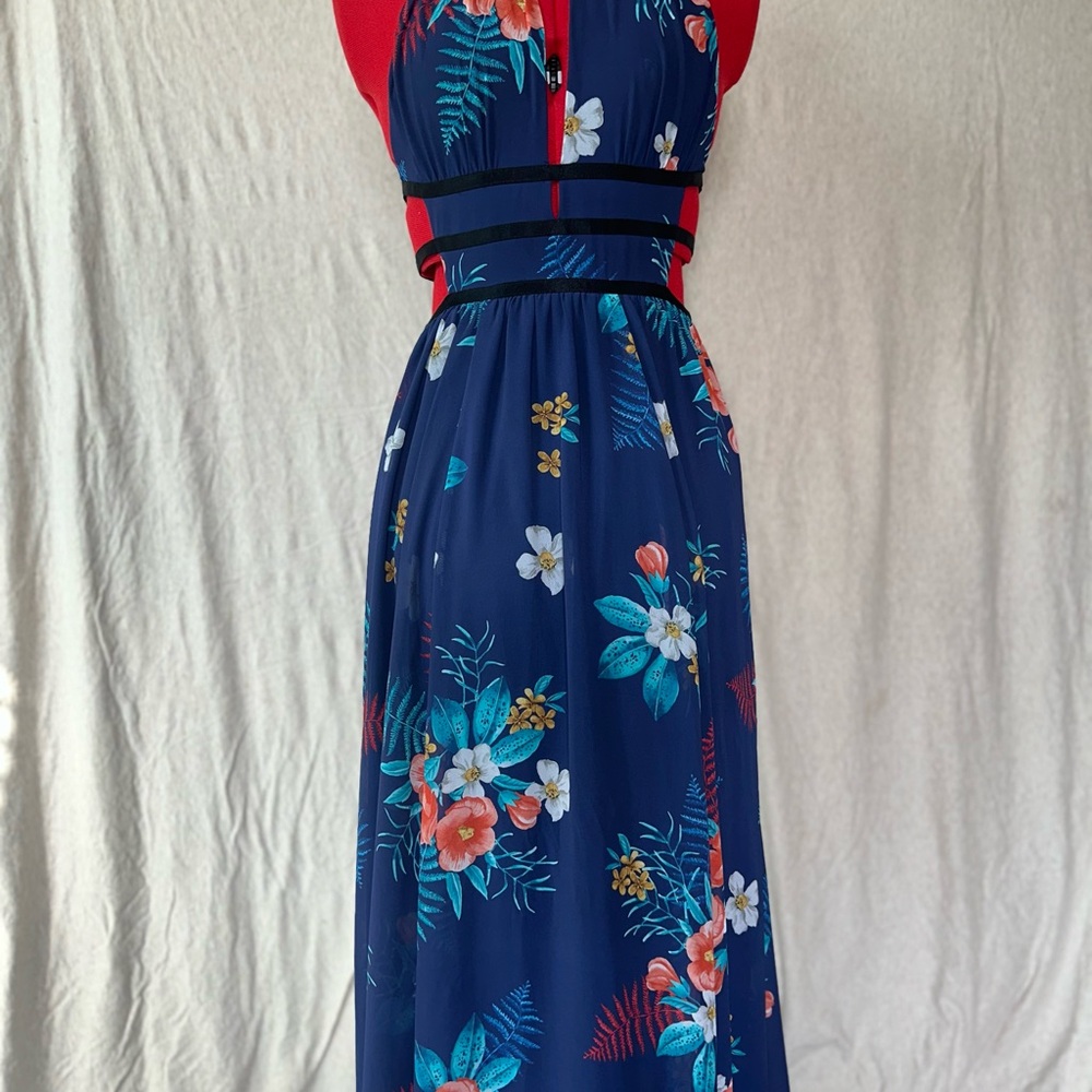 Express Red and Navy Floral Maxi Dress